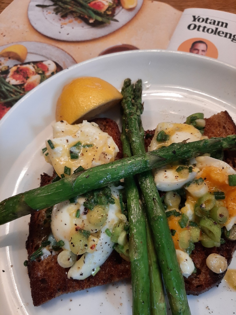 The Husband's take on Yotam Ottolenghi's buttered eggs and asparagus on toast - allow a bit more than 15 minutes!